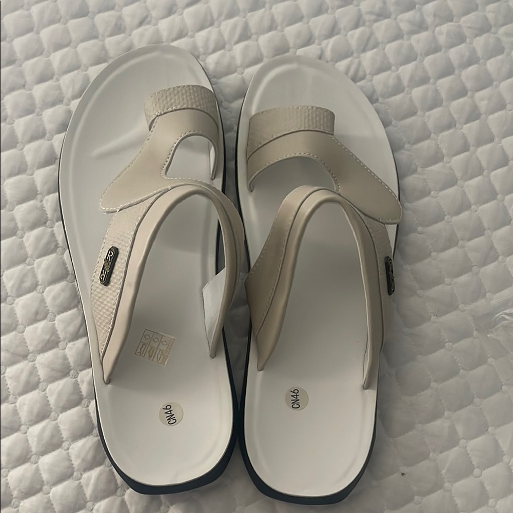White and Cream Slide Sandals